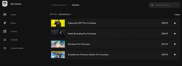 В Epic Games Store добавили списки желаемого